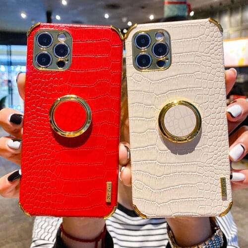 Crocodile Pattern Leather Phone Case For iPhone 11 12 Pro Max XR X XS Max 7 8 Plus 12 Mini 12Pro Magnetic Ring Holder Back Cover