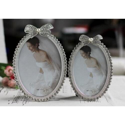 6/7inch Pearl-encrusted metal oval photo frame Baby Photo Frame Creative photo frame for Home Decoration and gif XC0019