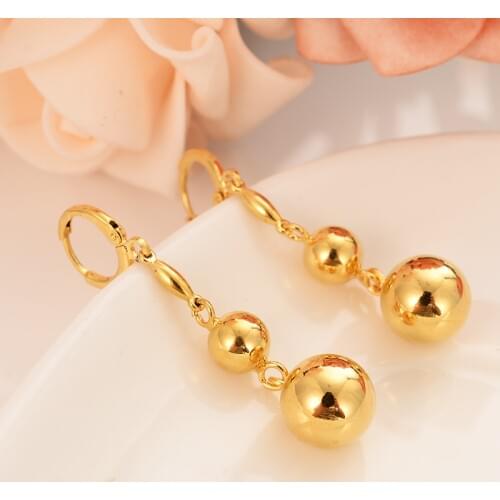 Lovely ball Earrings 24K Gold drop Earings For Women Girls african Jewelry Wedding Party Cool Fashion beads earrings kid gift