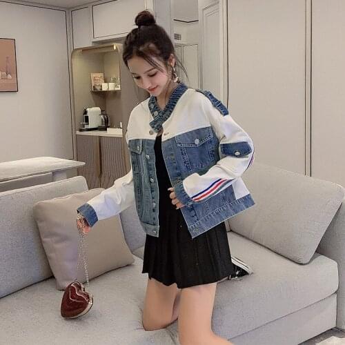 New Womens Short Panel Stand Collar Motorcycle Jacket Jeans Coat Women Jacket