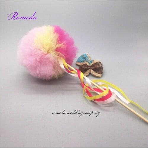 New arrived 4pcs/lot Mix Colors 5-6 inch Pom Poms Wands For Baby Shower Pink Princess Party Wedding Decorations