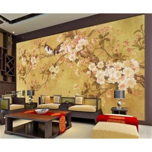 Beibehang Custom wallpaper 3D stereo photo mural orchid flower bird Chinese elegant background wall living room mural wallpaper