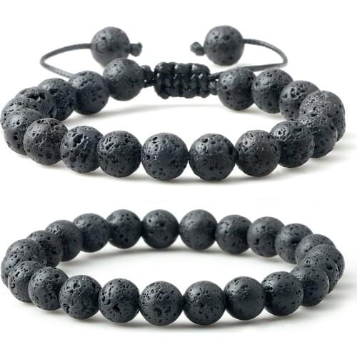 8mm Volcanic Stone Bead Bracelets Braided Rope Adjustable Turquoises Strand Bracelet Charm Healing Balance Jewelry for Women Men