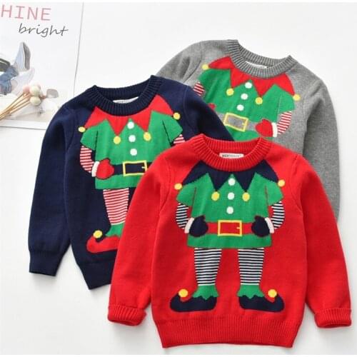 Autumn Winter Kids Girl Boy Santa Claus Sweaters Casual Long Sleeve Round Neck Jumper Children Christmas Clothes Pullovers