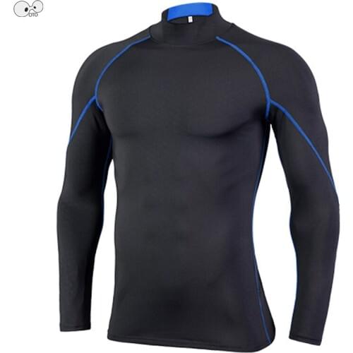 Long Sleeve Dry Fit Stand Collar Jogging Tshirt Compression Men Fitness Running Shirt Breathable Sport MMA Rashgard Gym Clothing