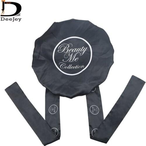 Customized logo silk satin double two layer bonnet cap with long wide wrap head band edge control frontal band tie