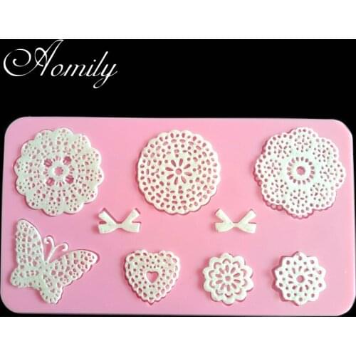 Aomily Lace Flower Butterfly Wedding Cake Silicone Beautiful Flower Lace Fondant Mold Mousse Sugar Craft Icing Mat Pastry Tools