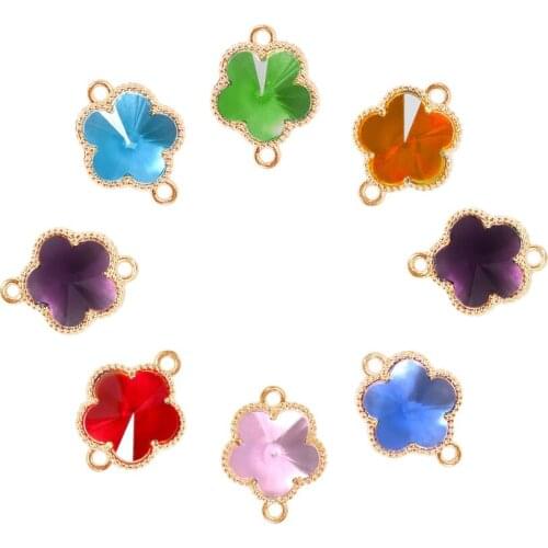 50pcs Glass Links Connectors with Eco-Friendly Alloy Open Back Berzel Findings Flower 15.5x12x5mm, Hole: 1.4mm