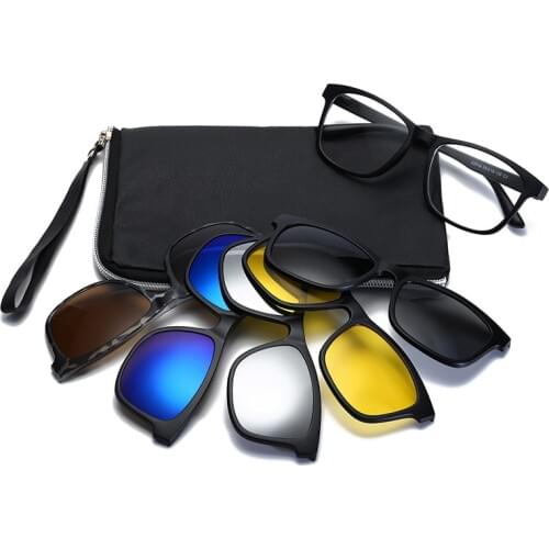 Agstum Clip On Sunglasses men Magnetic clip Sunglasses women Magnet Clip Optical Myopia glasses Frame with 5 sunglasses lens
