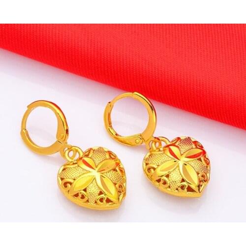 Light Yellow Gold Color Alloy Love Heart Drop Earrings for Women Romantic Style Jewelry
