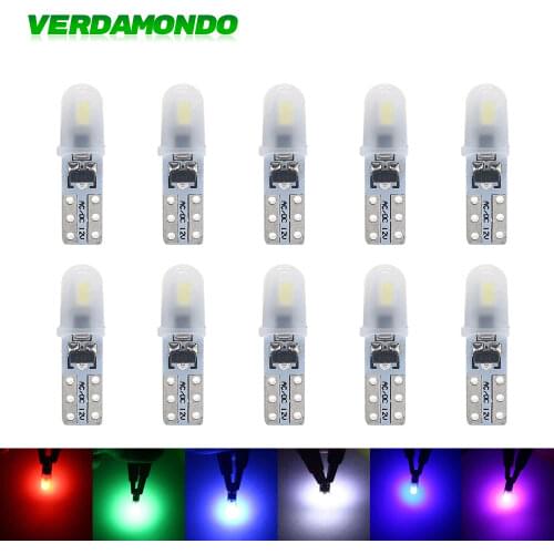 6 Pcs T5 2 SMD 3014 Dashboard Car LED Bulbs 12V DC License Plate Light No Polarity Tail Lamp Yellow Blue Pink
