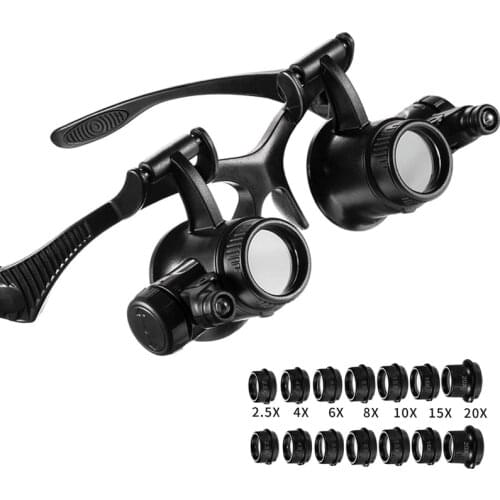 2.5X 4X 6X 8X 10X 15X 20X 25X Headband Magnifier Glass Loupe with 2 LED Lights Replaceable Lens for Jeweler Watch Repair