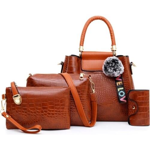 High Quality Pu Leather Handbags Women Shoulder Bag New Luxury Crocodile Female 4 Pieces Set Crossbody Bags for Women Tote Bags