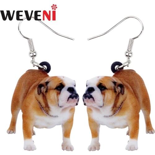 WEVENI Acrylic Standing British Bulldog Dog Earrings Cute Long Dangle Drop Trendy Jewelry For Women Girls Charms Kid Animal Gift
