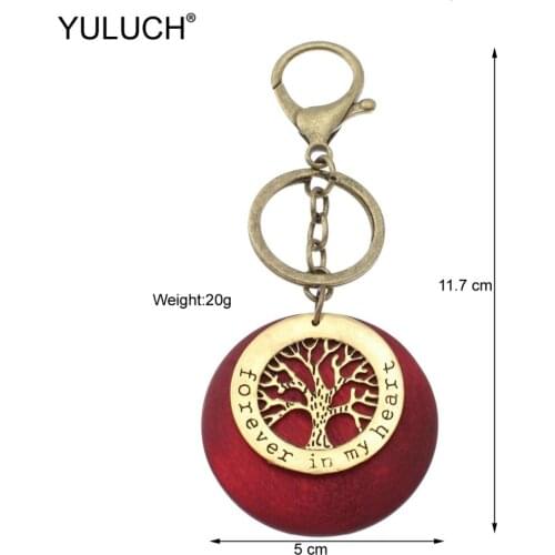 YULUCH Unisex Hanging Key Chain Bag Pendant PomPom Key Ring Metal Hollow Tree Keychain Colorful Wood Chip Keyring For Lady Girls
