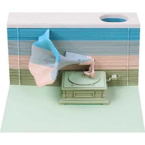 Omoshiroi Block 160 Sheets Phonograph Model 3D Note Paper Mini Memo Pad Stationery Notepad Office Leave Message Birthday Gift