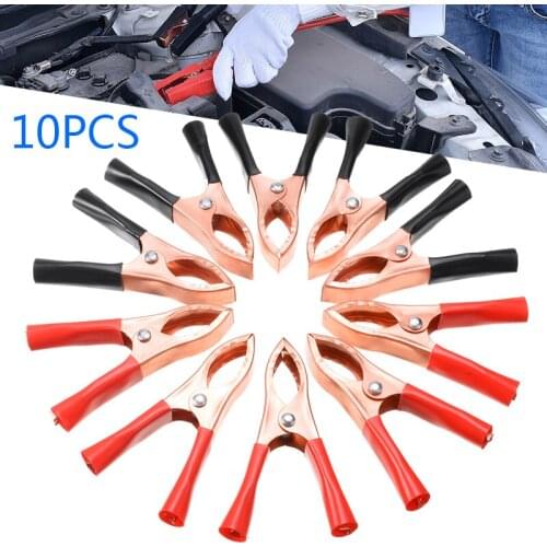 10pcs 30A Red Black Car Battery Clips Cables Alligator Clips Connector Plug Battery Charger Clamp Tool 70mm Length