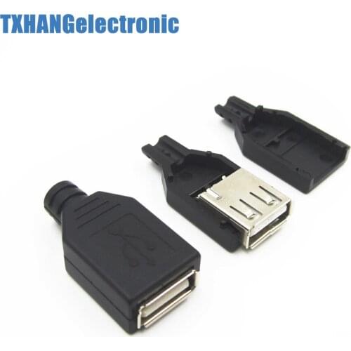 10Pcs USB2.0 Type-A Plug 4-pin female Adapter Contor jack&Black Plastic Cover diy electronics