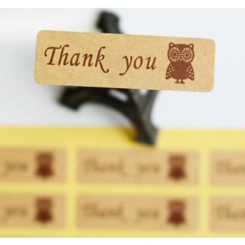 100pcs Kraft Paper Seal Sticker Thank you Owl Point Sticker Baking Packaging Biscuit Bag Label Sealing Sticker