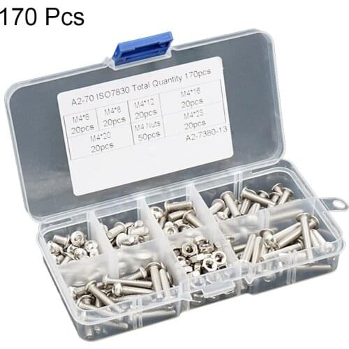 170pcs/set M4 Stainless Steel Screws Countersunk Head Screw Hexagonal Nuts Kit with Plastic Box