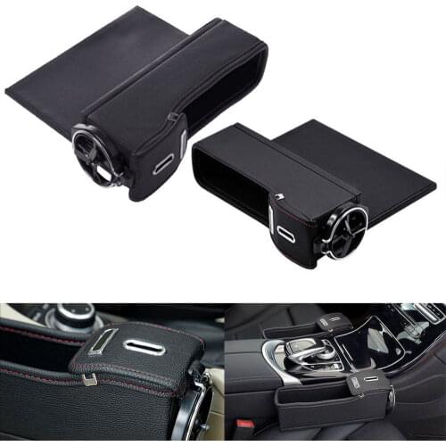2x black PU Leather Seat Catcher Gap Filler Storage Box Coin Collector Pocket W/Cup Holder Organizer For VW Toyota Ford KIA LADA