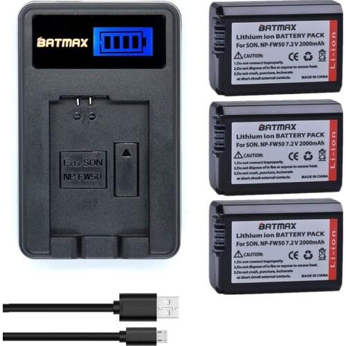 3Pcs NP-FW50 NPFW50 NP FW50 Battery AKKU + LCD USB Charger for Sony NEX-5 NEX-7 SLT-A55 A33 A55 A3000 A5000 A51000 A6000 camera