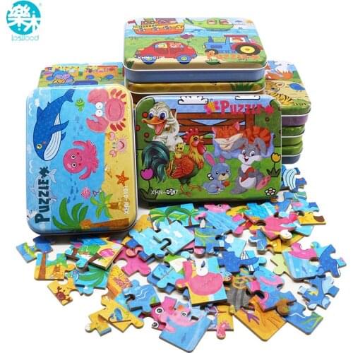 4 in 1 Cartoon 3D Puzzle Metall Eisen Box Reibungslos Holz Puzzle Montessori Lernspielzeug Kinder Kinder Holzspielzeug
