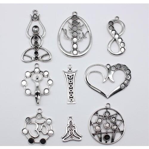 6pcs Charms Yoga Chakra Antique Silver Color 19x23mm Metal Alloy Jewelry DIY Accessories