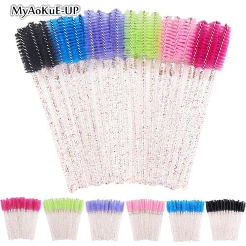 50pcs Lash Brush Disposable eyelash extension supplies crystal Mascara Wand Applicator comb Eyebrow False Eyelashes Micro Brush