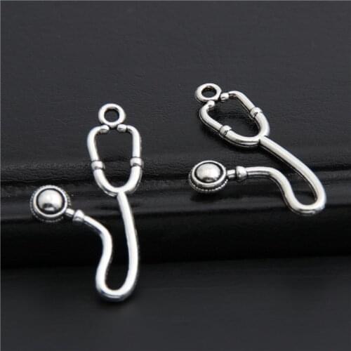 60pcs Silver Color Cute Doctor Stethoscope Charms Pendant necklace Jewelry Findings Accessories Craft DIY 26mmx13mm A2968