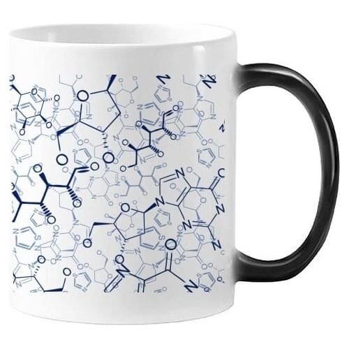 Abstract Blue Chemical Molecular Structure Illustration Morphing Heat Sensitive Changing Color Mug Cup With Handles 350 ml