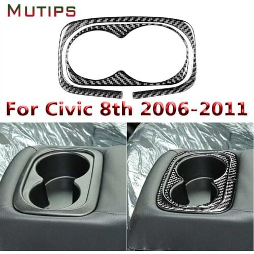 Mutips Car Rear Back Row 2pcs Cup Holder Panel Decals Cover Trim Frame Carbon Fiber Sticker For Honda Civic 8th Gen 2006-2011