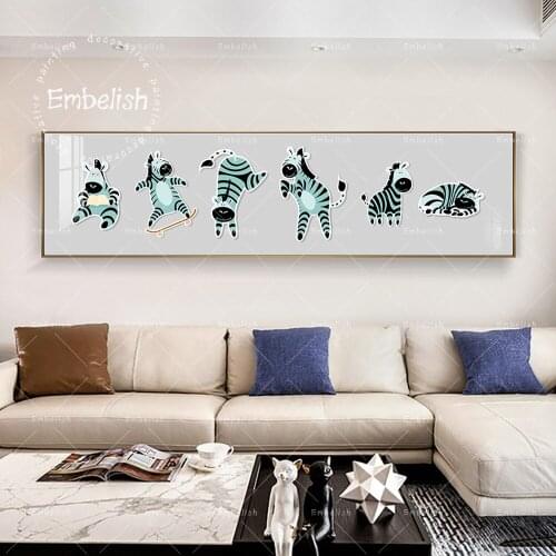 Embelish Large Cute Cartoon African Animals zebras Kids Children Baby Living Room Decor Home Decor Posters HD Canvas Paintings