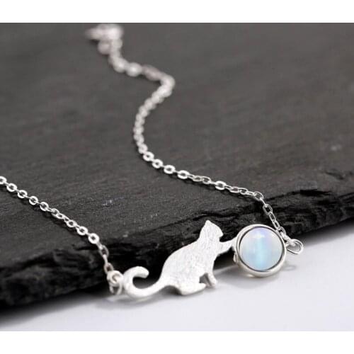 2021 Exquisite Silver Plated Colour Moonstone Small Cat Bracelet Chain Charm Women Fashion Wedding Bracelet Jewelry Party Gift