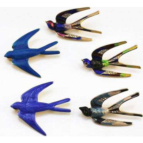 New Japanese and Korean style fashion cute swallows Enamel inlaid semi-precious stone clothing accessories brooch