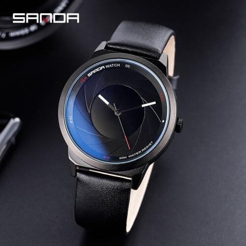 BASID Top Brand Luxury Sport Leather Band Waterproof Men Watch Creative Shutter Dial Quartz Wristwatch Gifts Gentleman Classic