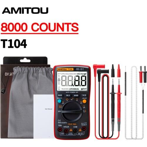 AMITOU T104 Digital 8000 Counts Professional Multimeter Voltmeter True RMS Electric Tester Detector Machine Voltage Indicator