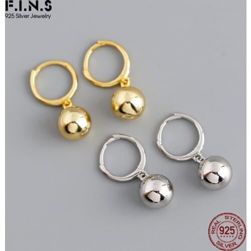 F.I.N.S Korean Style Genuine 925 Sterling Silver Dangle Earrings 8mm Round Ball Hanging Earrings Women Anti-Allergy Fine Jewelry