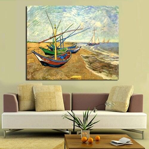 JQHYART Fishing Boats On The Beachby Vincent Van Gogh Print Wall Art Decoration Oil Painting On Canvas Wall Painting Picture