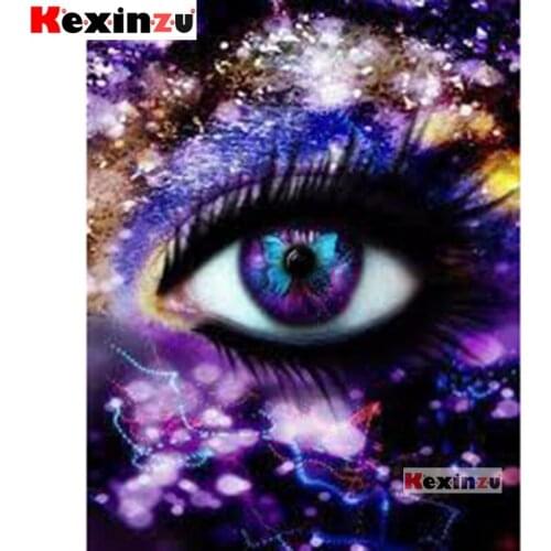 Kexinzu Full 5D DIY Square/Round Drill Diamond Painting Embroidery Kit "Purple eyes" Mosaic Cross Stitch Stickers Decor Gift Xy5