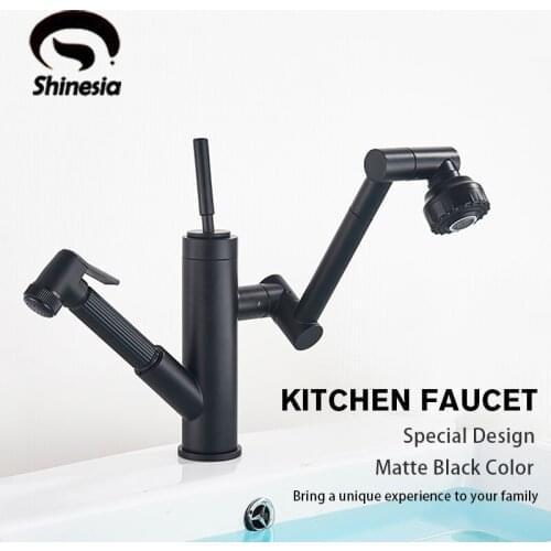 Shinesia Kitchen Faucet Pull Out Sprayer Tap Sink Faucet 360 Degree Rotation Kitchen Faucet Hot and Cold Water Mixer Crane