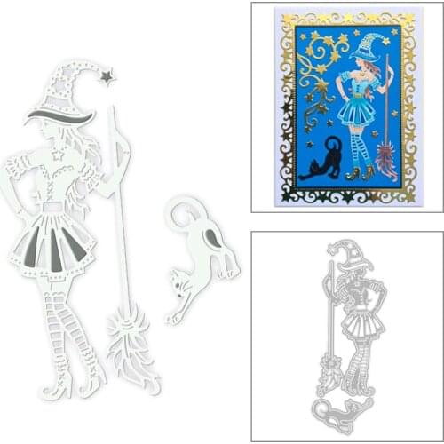 2020 New Halloween Witch Metal Cutting Dies Fairy Girl and Cat Die Scrapbooking For Crafts Greeting Card Making No Stamps Sets