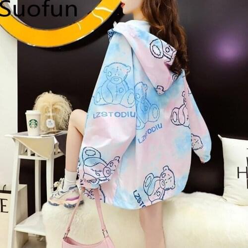 Casual Net Red Fried Street Spring And Summer 2021 New Prevent Bask In Clothes Female Student Loose Hooded Manyin Bear Jackets