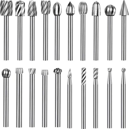 20pcs Tungsten Carbide Rotary Burr Set 1/8 Inch Shank Single Cut Diamond File Rotary Tool Kit For Wood Metal Dremel Drill Bits