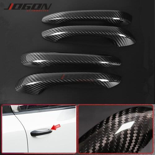 Real Carbon Fiber Exterior Door Handle Cover Sticker Trim For Porsche Macan S GTS Turbo 2015-2019 Without Smart Key Holes LHD