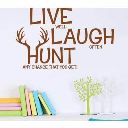 English Proverbs Print Live Laugh Hunt Wall Stickers for Nursery Kids Room Reading Room Vinyl Wallpaper Decals Bedroom K744