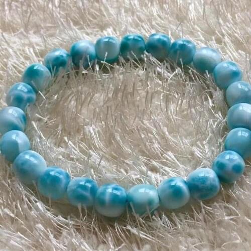 Natural Larimar Blue Stone Bracelet 8mm Women Men Barrel Beads Water Pattern From Dominia Powerful Bracelet Certificate AAAAAA