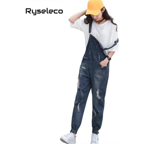 Brand New Women Ankle-Length Pants Denim Rompers 2018 Harem Jogger Ripped Holes Tassels Pockets Classic Jeans Overalls Jumpsuits