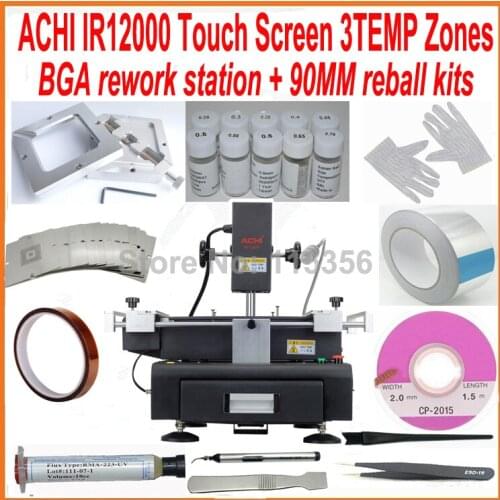 Original ACHI IR12000 3 heat zones BGA rework station + 27pcs 90mm universal bga stencils diagonal reball station 18 free gift