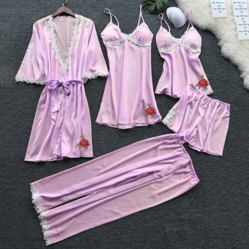 Pijama Velvet 5 Pieces Warm Winter Pajamas Sets Women Sexy Lace Robe Pajamas Sleepwear Kit Sleeveless Nightwear брючные костюмы